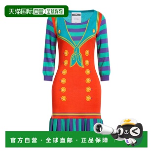 女士 1h可退 香港直邮Moschino 莫斯奇诺 orange橙色 褶裥连衣裙