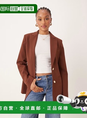 1h可退 香港直邮ASOS 女士 moulded 设计长筒包臀巧克力色西装外