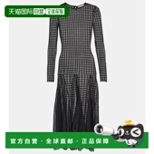 香港直邮Ami 003758 方格棉布蕾丝中长连衣裙 Paris 女士