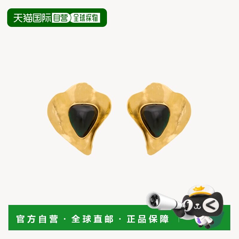 自营欧洲直邮YSL圣罗兰 女士深绿色/金色黄铜花瓣造型耳环耳扣