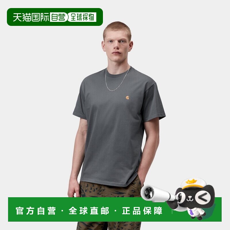 自营欧洲直邮Carhartt WIP S/S Chase男士炭灰色/金色棉质短袖T恤图片