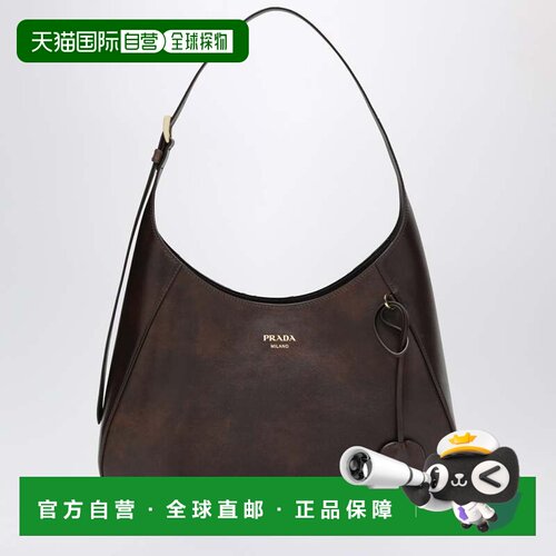 香港直邮Prada 普拉达 女士 Boogie 中号棕色皮革水饺包 1BC300OO