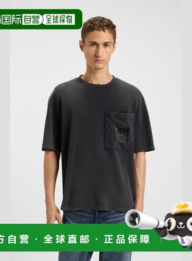 自营欧洲直邮Hugo Boss 男士黑色棉圆领短袖T恤