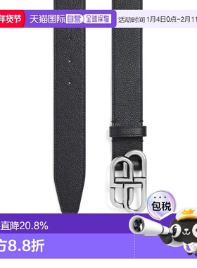 欧洲直邮BALENCIAGA (2025新品) 男士黑色 Bb 宽腰带巴黎世家牛皮