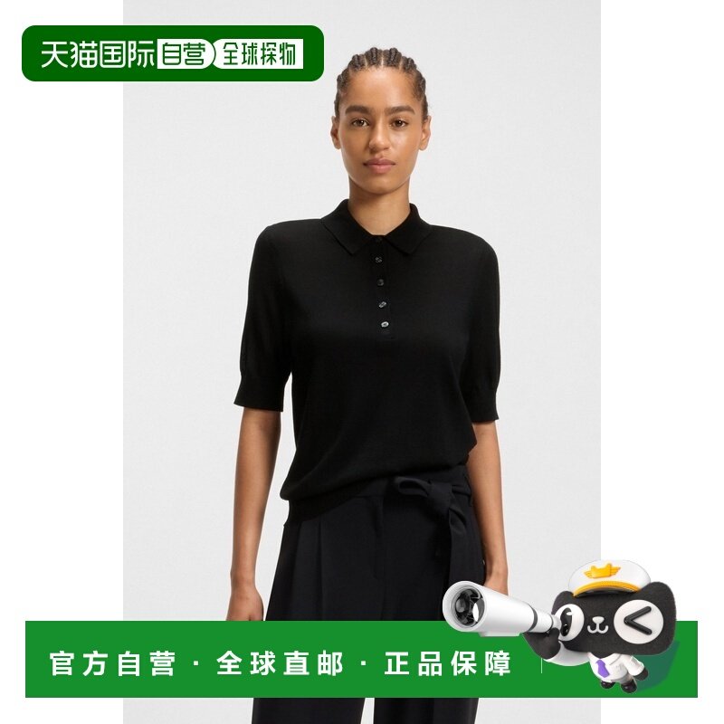 自营欧洲直邮Hugo Boss 女士黑色羊毛Polo领短袖针织衫,女装/女士精品,毛衣,淘宝优惠券,粉丝福利购,淘宝优惠卷
