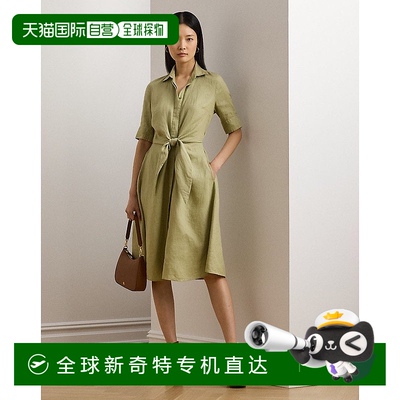 欧洲直邮RalphLauren拉夫劳伦 Lauren带蕾丝围兜亚麻衬衫裙
