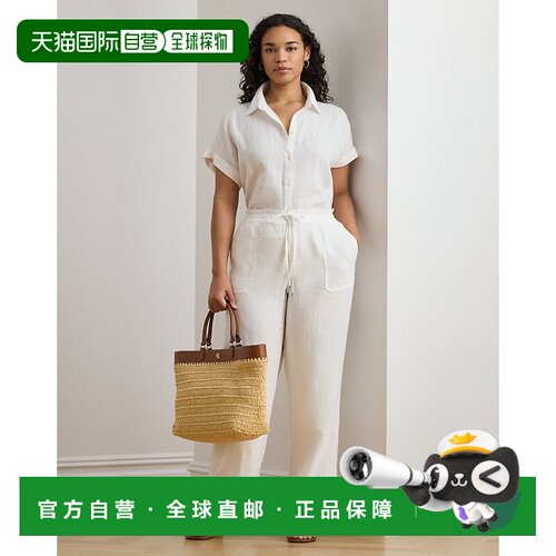 自营欧洲直邮Ralph Lauren拉夫劳伦 女士白色亚麻阔腿裤连体裤