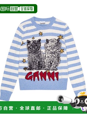 1h可退 香港直邮GANNI 甘尼 女士 条纹图案针织衫 K2369 blue蓝色