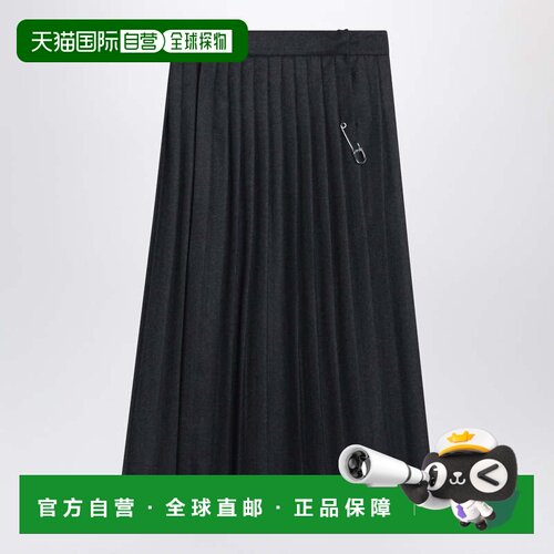 香港直邮Prada 普拉达 女士 灰色褶裥羊毛半身裙 P118ZOOO11GZF03