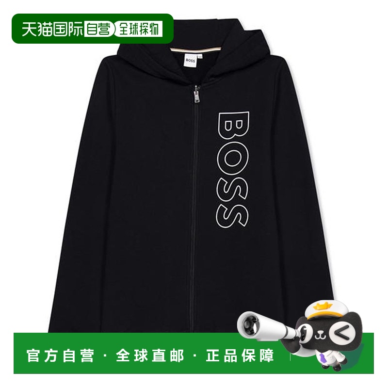 1h可退 香港直邮BOSS 波士 男童 Juniors 大号徽标拉链连帽衫童装