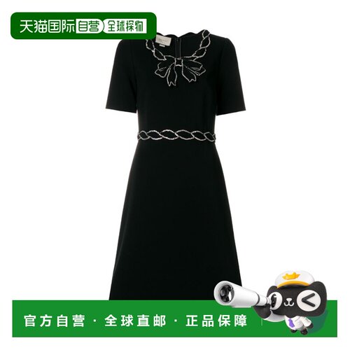 1h可退 香港直邮Gucci 黑色镶嵌饰边连衣裙 501513X9M65