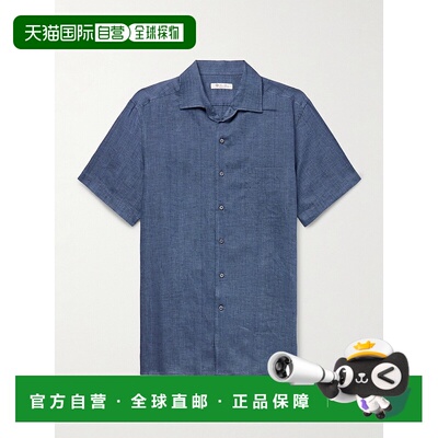 香港直邮Loro Piana 诺悠翩雅 男士 Andre Camp-Collar 亚麻衬衫