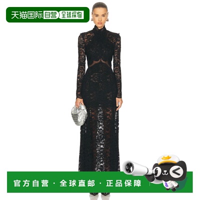 1h可退 香港直邮Rabanne 女士 长袖蕾丝长款连衣裙 26PJRO233PA01