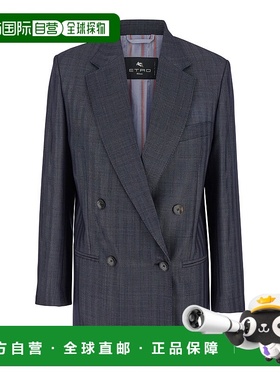 香港直邮Etro 艾特罗 女士 Revers 灰色宽松款双排扣羊毛混纺夹克