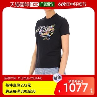 B2HWA7KA 香港直邮VERSACE 女士黑色印花T恤 899 JEANS 30457