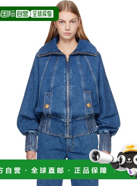 香港直邮Balmain 巴尔曼 女士 蓝色拉链牛仔飞行员夹克 GF1TC210D