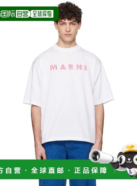 1h可退 香港直邮Marni 玛尼 男士 白色 Checked Logo Crewneck T