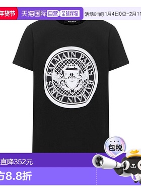香港直发BALMAIN巴尔曼女童黑色徽标印花圆领短袖T恤6M8091MX030