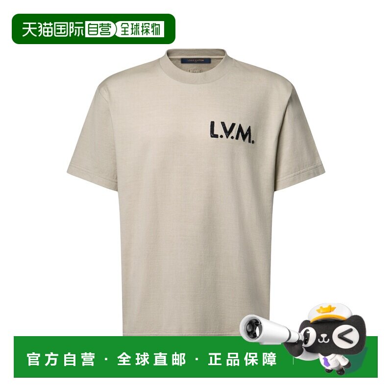 自营欧洲直邮LV路易威登 男士米色有机棉刺绣短袖T恤