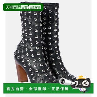 香港直邮KHAITE 女士 Apollo 85 铆钉皮质短靴 black黑色 舒适时