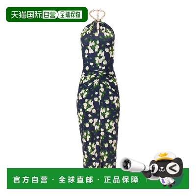 1h可退 美国直邮CAROLINA HERRERA 女士 印花玫瑰针织挂脖中长连
