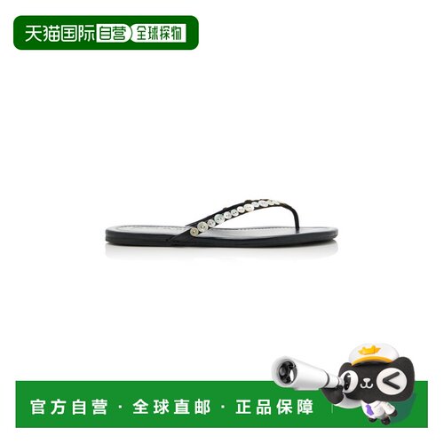 1h可退 香港直邮Staud 女士 Freja 精饰皮质人字拖 black黑色 舒