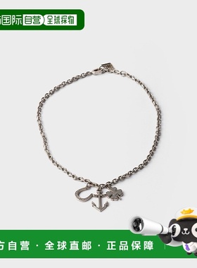 自营欧洲直邮Prada普拉达 男士深灰色金属龙虾扣式搭扣项链吊坠