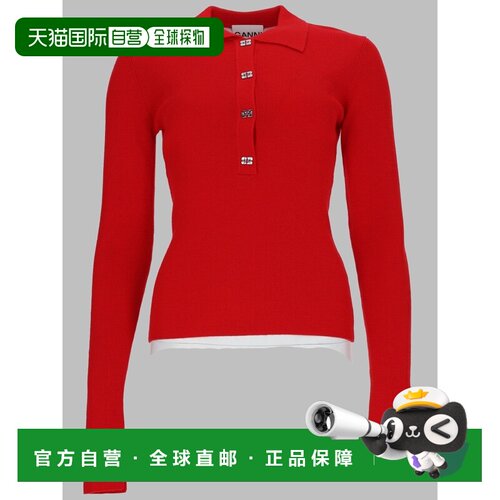 1h可退 香港直邮GANNI 甘尼 女士 POLO衫 A117000606P red红色 舒