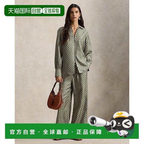 自营欧洲直邮Ralph Lauren拉夫劳伦 女士苔藓绿雕刻木纹花卉丝绸