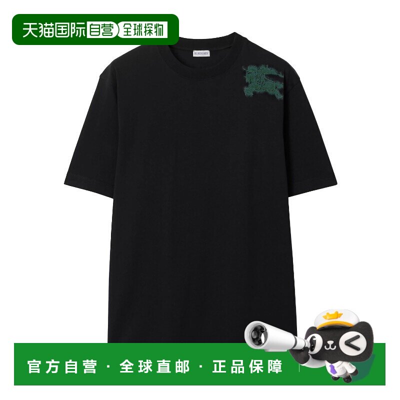 自营BURBERRY/博柏利 男士黑色棉质马术骑士徽标T恤男装