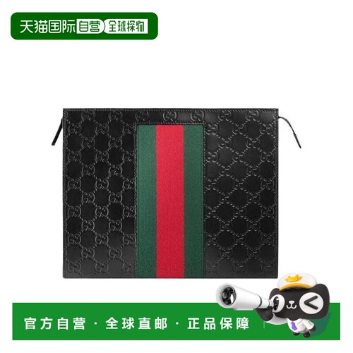 香港直邮GUCCI 男士手拿包 475316CWCLN1060 SS2023 黑色 Logo印