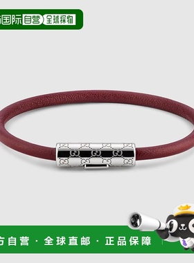 自营欧洲直邮Gucci/古驰 安可拉红皮革双G银色管状造型按扣开合手