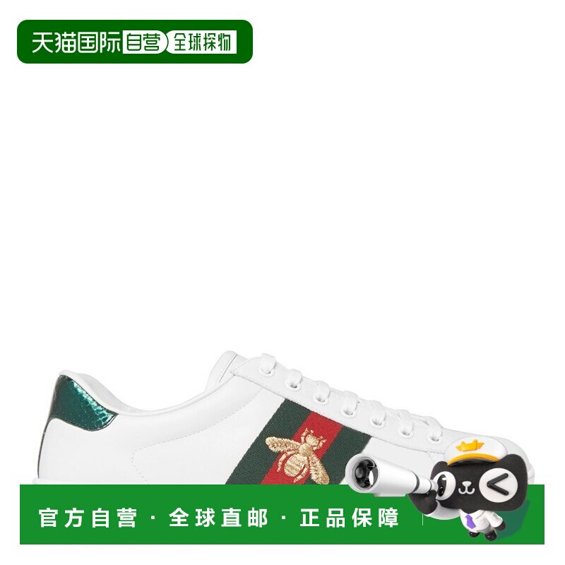 自营欧洲直邮GUCCI/古驰 男士白色皮革刺绣小蜜蜂休闲运动鞋（英