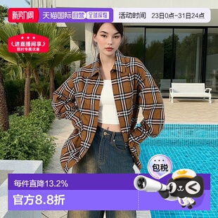 单排扣衬衫 女士棉质网格纹落肩袖 博柏利 自营欧洲直邮Burberry