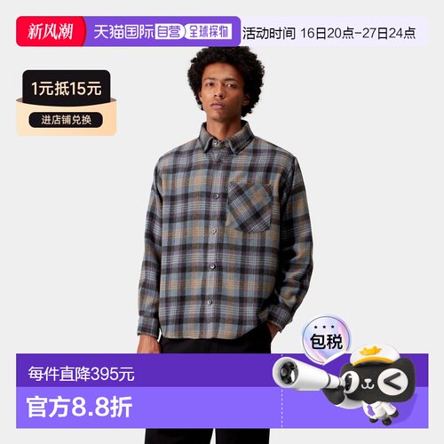 自营欧洲直邮Carhartt WIP Dern男士灰蓝紫/浅咖棕涤纶带胸袋长袖