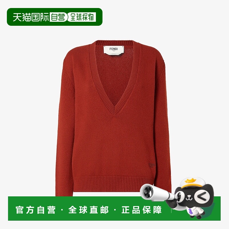 香港直邮Fendi 芬迪 女士 砖红色弹力羊绒毛衣 FZXD89AYLS
