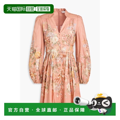 1h可退 香港直邮ZIMMERMANN 女士 印花亚麻迷你连衣裙 0932DRS253