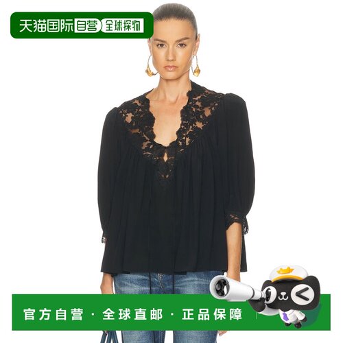 1h可退 美国直邮Chloe 蔻依 女士 真丝上衣 26SHT38 black黑色 舒