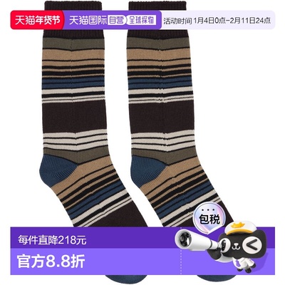 1h可退 香港直邮Sacai 女士 棕色 Horizontal Stripe 中筒袜 2601