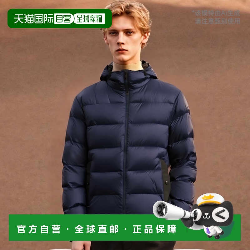 【99新未使用】香港直邮Zegna 海军蓝连帽绗缝棉服 VV085Z083