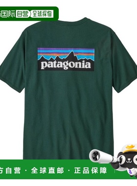 自营欧洲直邮PATAGONIA P-6 LOGO男士深绿色棉质短袖T恤
