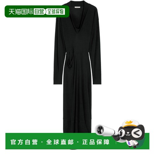 自营欧洲直邮LEMAIRE 女士黑色粘胶纤维V领长款连衣裙