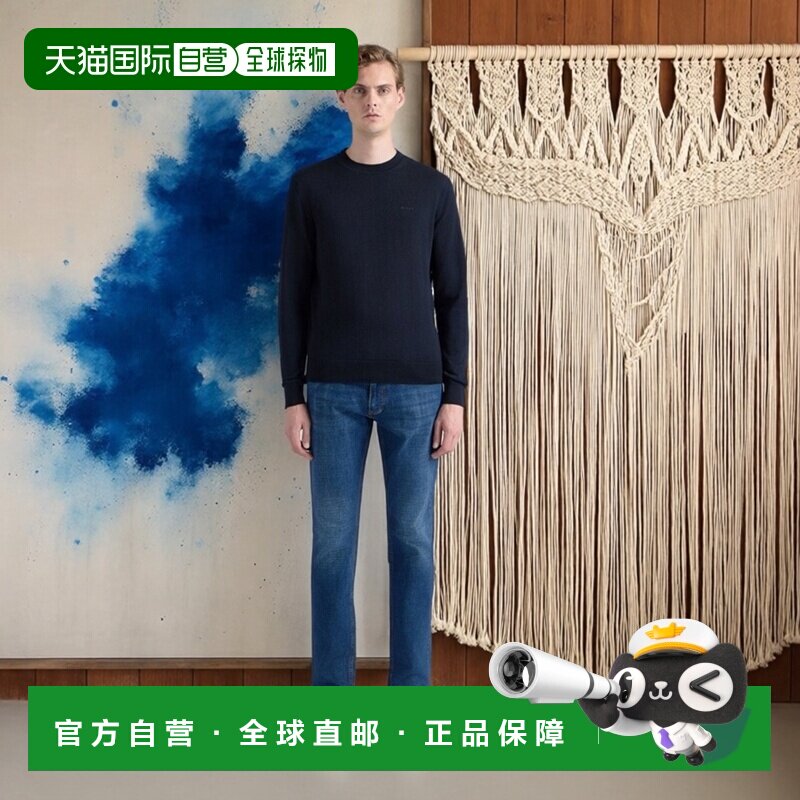 自营欧洲直邮Bally巴利 男士蓝色羊毛圆领毛衣
