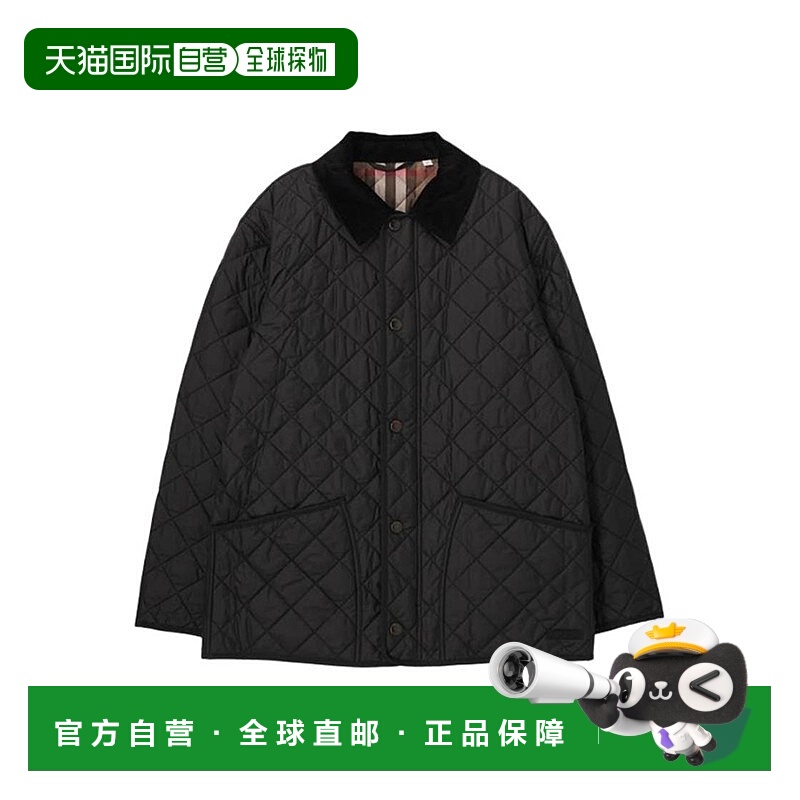 自营欧洲直邮Burberry/博柏丽 男士黑色聚酯纤维徽标贴片翻领棉服