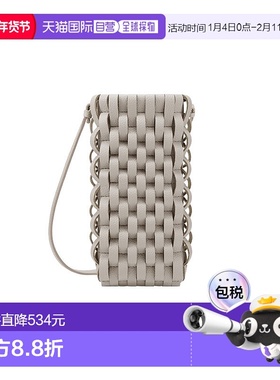 自营欧洲直邮POLENE 23新款 Onda女士白色交织粒面小牛皮手机壳斜