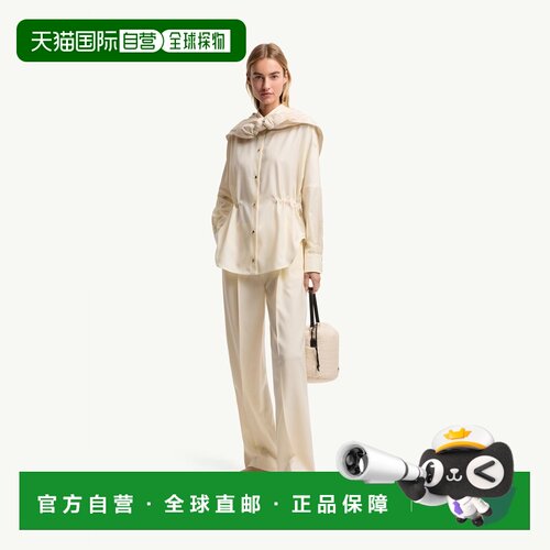 自营欧洲直邮MONCLER盟可睐 女士白色羊毛华达呢阔腿裤长裤休闲裤