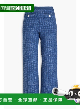 香港直邮Sandro 女士 珠片精饰毛圈花呢小喇叭裤 SFPPA01366BLUE