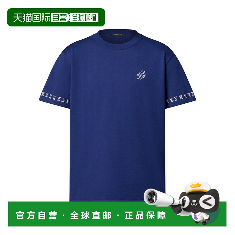 自营1h可退 欧洲直邮LV路易威登 男士靛蓝色棉圆领短袖T恤