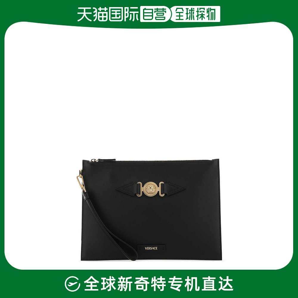 香港直邮Versace 男士Medusa Biggie 黑色皮革手包