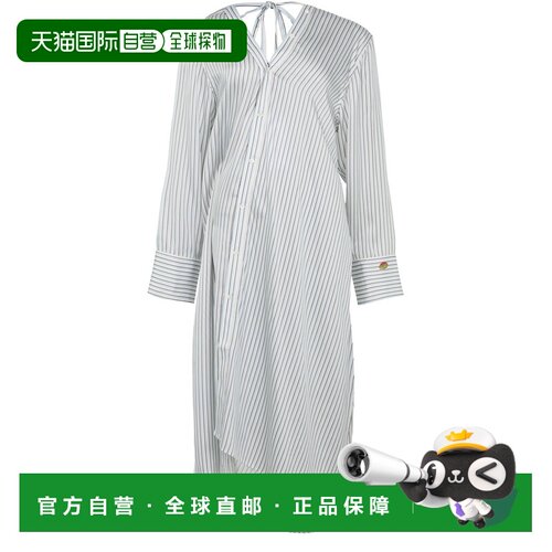自营欧洲直邮ACNE STUDIOS 女士蓝色/白色条纹不对称衬衫连衣裙